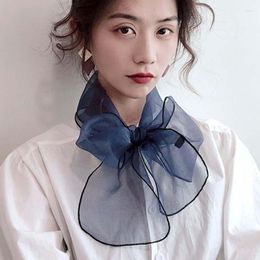 Scarves Korean Female Transparent Bow Long Narrow Neck Guard Silk Scarf Summer Thin Gauze Sunscreen Shawl Headscarf P32