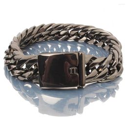 Link Bracelets Strong Bracelet Homme 16MM Trendy Stainless Steel Black Handmade Mens Boys Bangle Custom Size 7-11"