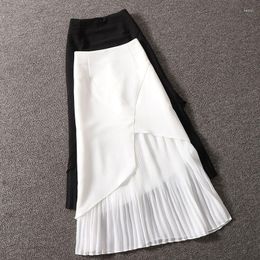 Skirts Bodycon Womens Faldas Mujer Moda High Waist A-line Patchwork Chiffon Midi Skirt Office Lady Korean Temperament Jupe A44