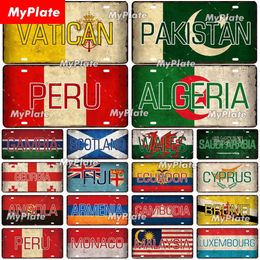 National Flag Metal Poster Car Licenses Plate Metal Sign Personalized National Flags Tin Sign Poster Plaque Decor Bar Pub Club Home Garage Wall Decoration 30X15CM w1