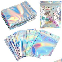 Packing Bags Plastic Zipper Bag Laser Holographic Aluminum Foil Pouch Smell Proof Reclosable Pouches For Food Snack Drop Delivery Offi Otbck