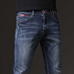 Spring Autumn Men's Blue Solid Color Micro-elastic Classic Jeans Men Straight Slim Fashion Denim Trousers Male 230316 L230726