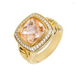 Cluster Rings Stunning Cushion Cut 11mm Morganite Ring Stylish Chic Gold Plated Brass Statement Jewellery Accessories For Women