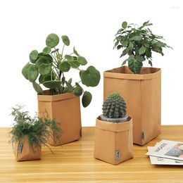 Storage Bags Paper Grocery Gift Kraft Shopping Flower Pot Planter Bin Reusable Washable Plant Pots