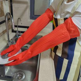 Disposable Gloves Latex Dishwashing Extra Long Thick Nonslip Kitchen Housework Cleaning Car Washing Clothes Rubber Red