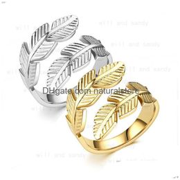 Band Rings Angel Wing Feather Ring Wrap Hip Hop Stainless Steel For Women Men Fashion Fine Jewellery Will And Sandy Drop Delivery Dhags