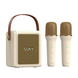 Microphones SOAIY SK9 Family Mini Karaoke Bluetooth Speaker Portable 360 Stereo KTV Sound Package Outdoor Subwoofer Children's Gift Speaker 230725