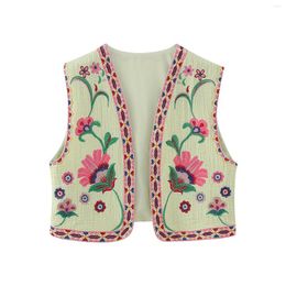 Women's Tanks BMZRLJY Summer European And American Retro Dress Flower Embroidery Sleeveless Cardigan Short Style Vest
