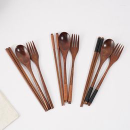 Dinnerware Sets 22.5cm Wooden Chopsticks Forks Spoons Three Piece Set Kitchen Household Net Red Thread Storage Bag