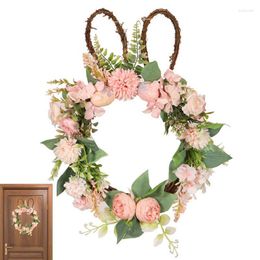 Decorative Flowers Easter Wreath Cute 17.7in Artificial Wreaths For Front Door Curl Greens With Pastel Eggs