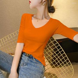 Women's T Shirts Summer Long Sleeve T-shirt Women V-neck Short T-Shirts Loose Casual Sheer Breathable Mid-length Pullovers