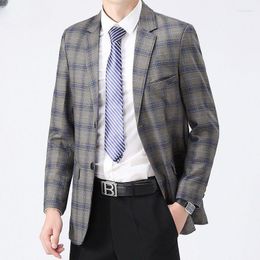 Men's Suits 2023 Boutique Suit Blazer Fashion Business Coats Tops Casual Slim-Fit Plaid Gentleman Wedding Host Work Jacket Men D73