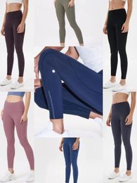 Lu yoga leggings side pockets high waist women yoga pants solid Colour sports gym wear leggings elastic fitness lady overall full tights workout