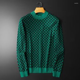 Men's Sweaters Winter 2023 Boutique Wool Knit Cheque Casual Round Neck Sweater Thickened Warm Knitwear Woollen Midneck