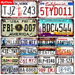 Vintage USA Texas New York California Metal Poster Car Number Metal Licence Plate Decor Wall Bar Pub Garage Tin Signs Plaques Wall Shop Home Art Decor 30X15CM w01