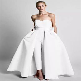 Fashon Roemal Evening Dresses Pantsuit With Detachable Train Sweetheart Back Bow Long Prom Dress Custom Made Runway Fashion227V