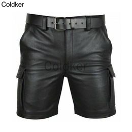 Summer Streetwear Trend Men PU Faux Leather Shorts with Pockets Nightclub Wear Casual Fashion Shorts Mediaeval Punk Costumes 5XL