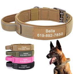 Dog Collars Leashes Custom Military Dog Collar Personalized Tactical Nylon Accessories Collar Adjustable Medium Large Dogs German Shepherd Collars 230726