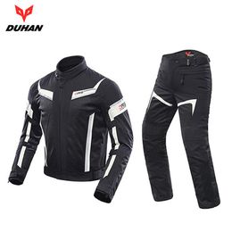 DUHAN Men Motorcycle Jacket+ Pants Breathable Racing Jacket Moto Combinations Riding Clothing Set ,D-06 291r