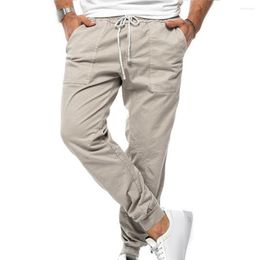 Men's Pants Solid Color Soft Casual With Elastic Waist Drawstring Ankle-banded Pockets For Outdoor Commute Men