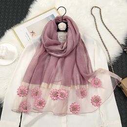 Scarves 2023 Silk Wool Scarf Women Stitch Floral Beads Shawls And Wraps Fashion Bag Hair Tie Bandanas Hijab Snood