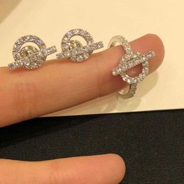Original S925 Sterling Silver Full Diamond Pig Nose Ring Small Q Versatile Fashion Index Finger