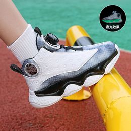 Rotary Buckle Basketball Shoes kids Boys Youth Leisure Sneakers Outdoor Anti-skid Sports Luminous Tennis Gym Shoes Lace-free