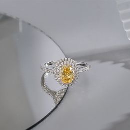 2023 New Ice Flower Cut Egg Shape Diamond Ring 6 * 8mm Full Diamond Ring High Carbon Diamond Women's Silver 925 Jewellery