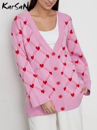 Women's Knits Tees KarSaNy Pink Winter Button Cardigans For Woman Knit Coats Autumn Loose Tops 2023 Jacket Women Oversized Cardigan 230725