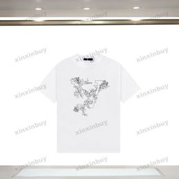 xinxinbuy Men designer Knitted Tee t shirt 23ss Paris Flower letter embroidery short sleeve cotton women black white XS-L