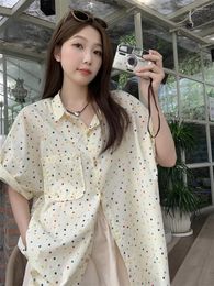 Women's Tracksuits Iyundo Summer Two Piece Set Colourful Polka Dot Lapel Short-sleeved Shirt And High Waist Loose Wide Leg Shorts Sets