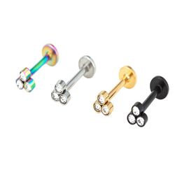 3 clear gem Lip Stud Labret Ring Ear Stud TRAGUS TOP EAR HELIX RIM LABRET EARRING BARbODY PIERCING Jewellery Internally Threaded159u