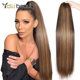 Ponytails 32inch Synthetic Ponytail Long Kinky CurlyStraight Drawstring Ponytail Clip in Hair Extension Organic Fiber Hair YAKI BEAUTY 230725