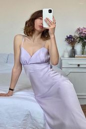 Casual Dresses Simple Retro French Halter Dress Satin Backless Sexy Nightgown Party Girl