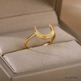 Band Rings Stainless Steel Thread Moon Rings For Women Vintage Geometric Female Wedding Engagement Ring Aesthetic Jewelry Gift R230726