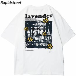 Raincoats 2023 Streetwear Men Haruku Floral Tshirt Japanese Kanji T Shirt Summer Short Sleeve Tshirt Cotton Tops Tees Loose Hip Hop