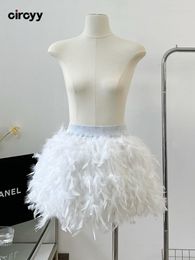 Skirts Circyy Women Elastic Waist Patchwork Feathers Y2k Mini Skirt High Street White Black Korean Designer Female Fashion