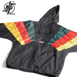 Mens Jackets Half Zipper Men Causal Jacket Hip Hop Vintage Patchwork Hooded Loose Harajuku Windbreak Unisex Varsity Coat Spring Streetwear 230726