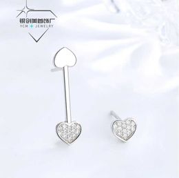 AB style heart shaped earrings are simple and compact with zircon inlaid earrings S925 sterling silver heart shaped earrings
