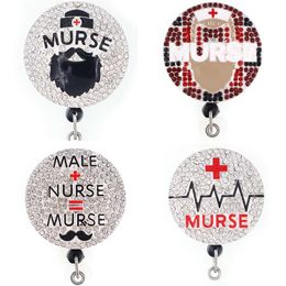 Custom Key Ring Murse Rhinestone Retractable ID Holder For Male Nurse Name Accessories Badge Reel With Alligator Clip302U