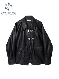 Jackets 2022 Autumn Winter New Pu Leather Jacket Women's Vintage Black Motorcycle Coat Female Korean Casual Loose Streetwear Outwear