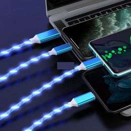 3 in 1 cables 1.2M LED Flowing Light Type C Micro USB Cable Quick Charging Cord Line For Xiaomi Samsung Huawei Android Phone Cable