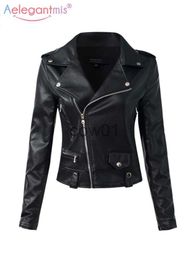 Women's Jackets Aelegantmis Casual PU Leather Jacket Women Classic Zipper Short Motorcycle Jackets Lady Autumn Winter Basic Leather Coat Black J230726