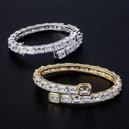 14K Yellow Gold Men Ladies Square Diamond Bangle Bracelet 6MM Iced Out Cubic Zirconia Tennis Bracelet Hiphop Jewelry316I