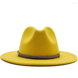 Berets 17 Colours Wool Felt Jazz Fedora Hats Belt Buckle Decor Women Unisex Wide Brim Panama Trilby Cowboy Cap Sun Hat