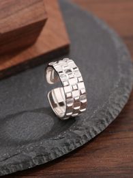 2023 Japan and South Korea New S925 Sterling Silver Irregular Texture Retro Cool Style Small Design Sense Open Ring