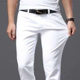 Men's Brother Wang Men White Jeans Fashion Casual Classic Style Slim Fit Soft Trousers Male Brand Advanced Stretch Pants 210318 L230726