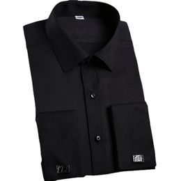 Mens Casual Shirts Quality Dress French Cuff Long Sleeved Business Slim Fit Solid Color Cufflinks Tuxedo Shirt 230726