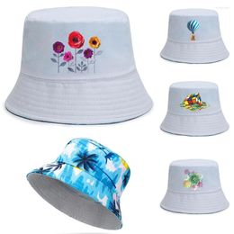 Berets Double-sided Wear Fishing Hat 3D Printed Series Fisherman Cap Boys/Girls Femme Gorro Summer Cotton Bucket Hats Unisex Beach