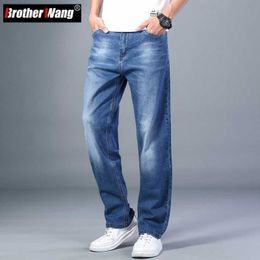 6 Colours Spring Summer Men's Thin Straight-leg Loose Jeans Classic Style Advanced Stretch Baggy Pants Male Plus Size 40 42 44 230221 L230726